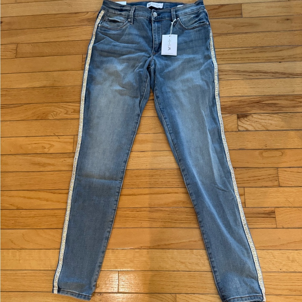 Jessica Simpson Blue Skinny Jeans with White Side Stripe size 6 NWT